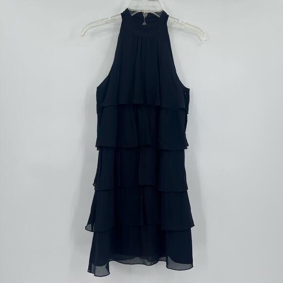 AX Armani Exchange 100% Silk Ruffle Mini Dress Cocktail LBD Date Night Womens 0 - Picture 3 of 11